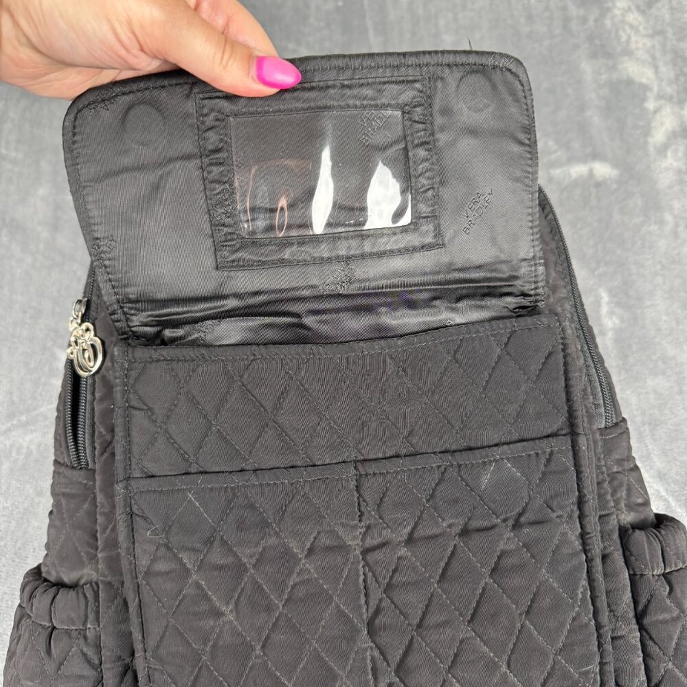 Vera Bradley Black Quilted Back Back Pack  14"x12" Zip Closure - Picture 2 of 10